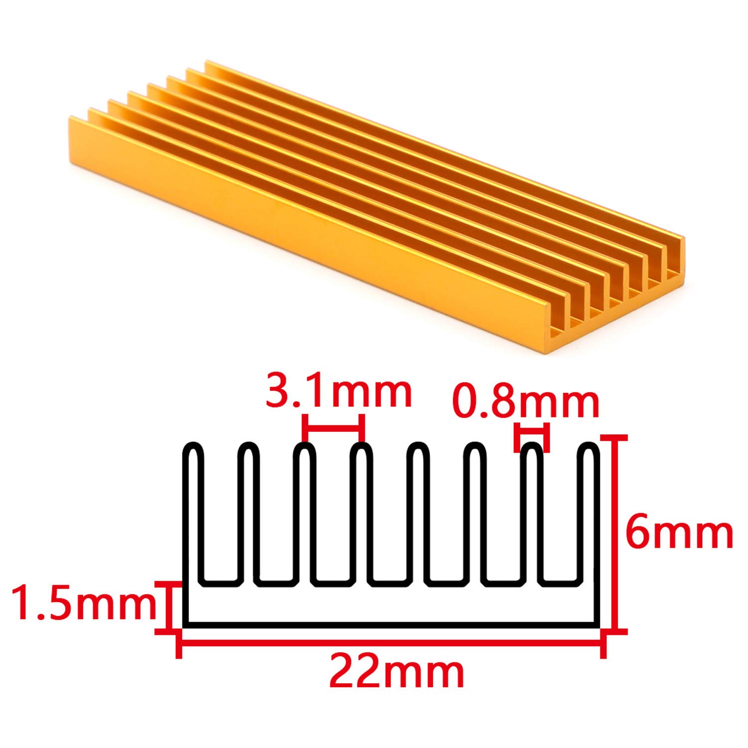 Juego de 4 unidades de 2.75 x 0.86 x 0.23 pulgadas, dorado M.2, disipador de calor de disco duro de estado sólido con almohadilla térmica, computadora portátil, radiador NGFF disipador de calor 7