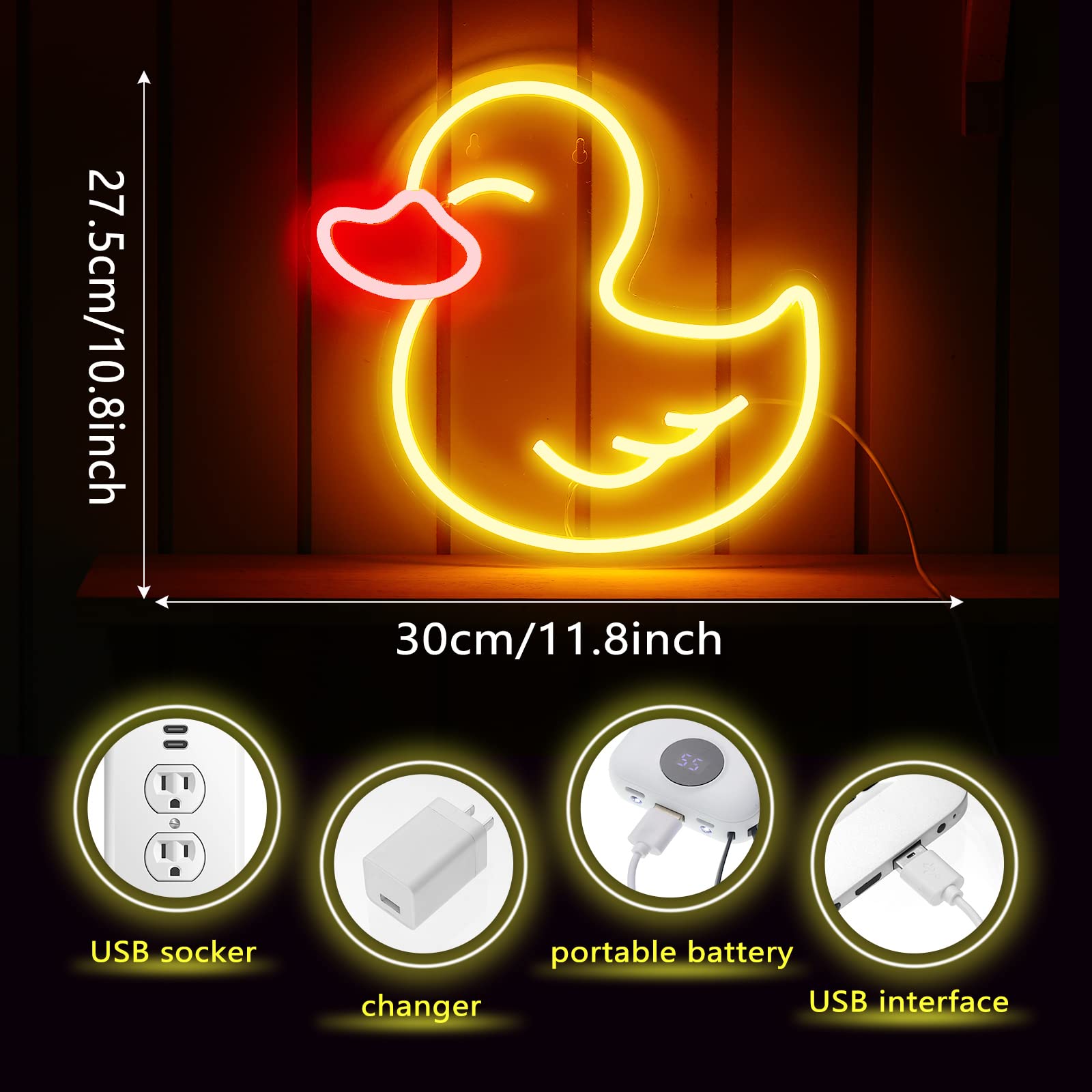 Bonuci Duck Neon Sign Bathroom Night Light Lamp Yellow Duck Lovers Gifts LED Light USB Operated Hanging Wall Art Decor for Bedroom Party Decorations Birthday Gift Christmas