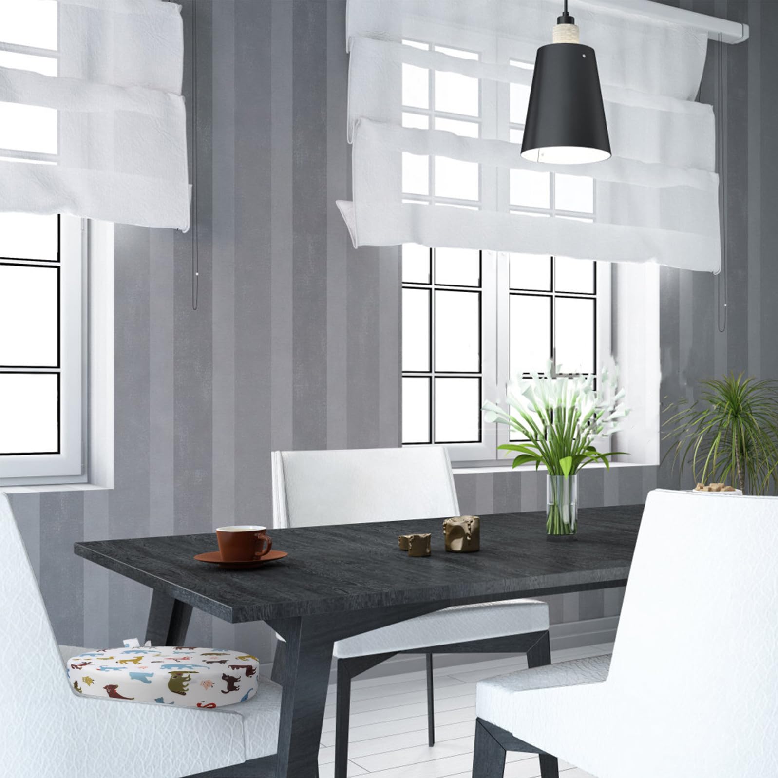 HOMSFOU Cuscino Rialzo per Sedia da Pranzo Fondo Antiscivolo e Regolazione Altezza in Cotone e Spugna Beige, per Tavolo da Pranzo