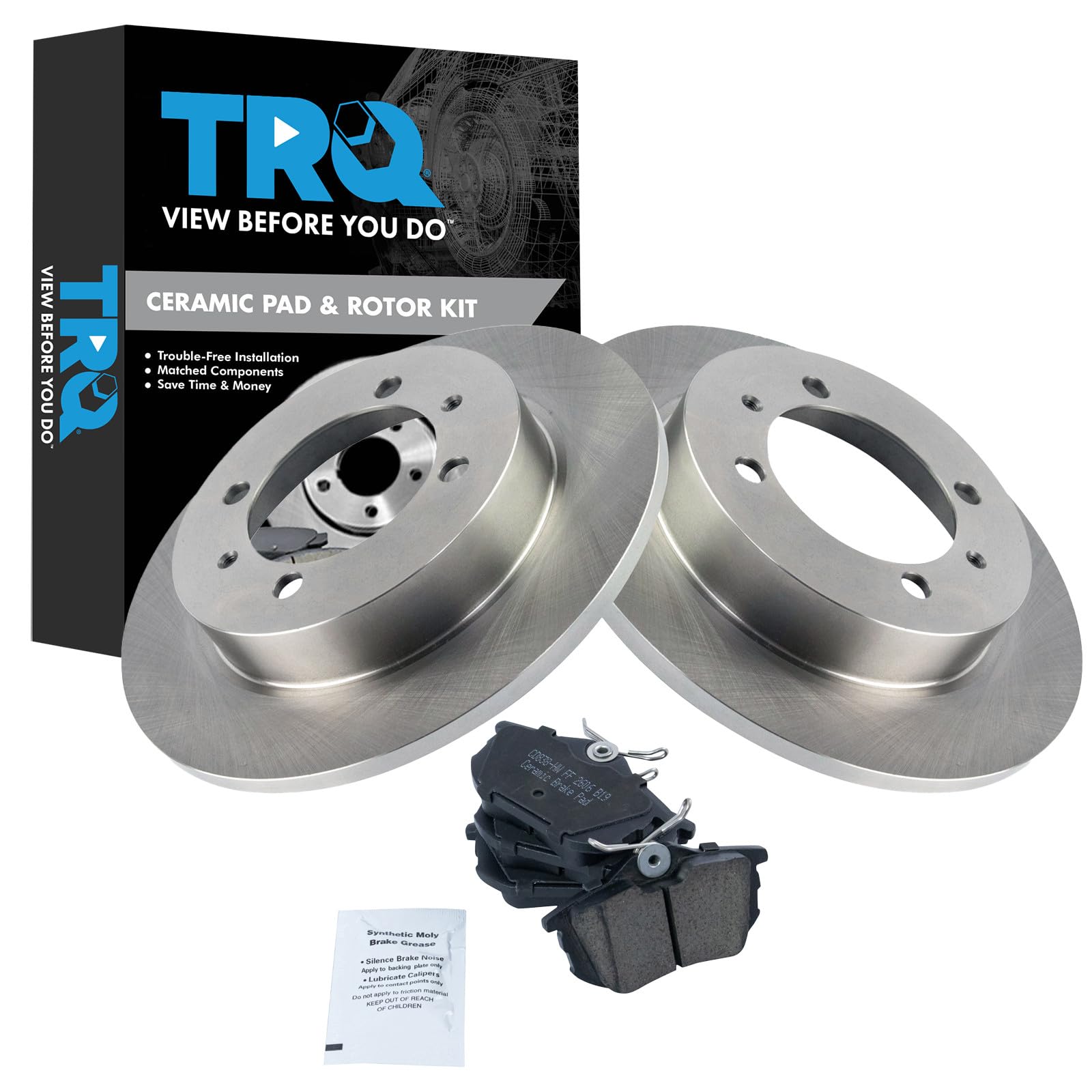 TRQ Rear Brake Pad and Rotor Set Ceramic Compatible with 2000-2004 Volvo S40 2000-2004 V40