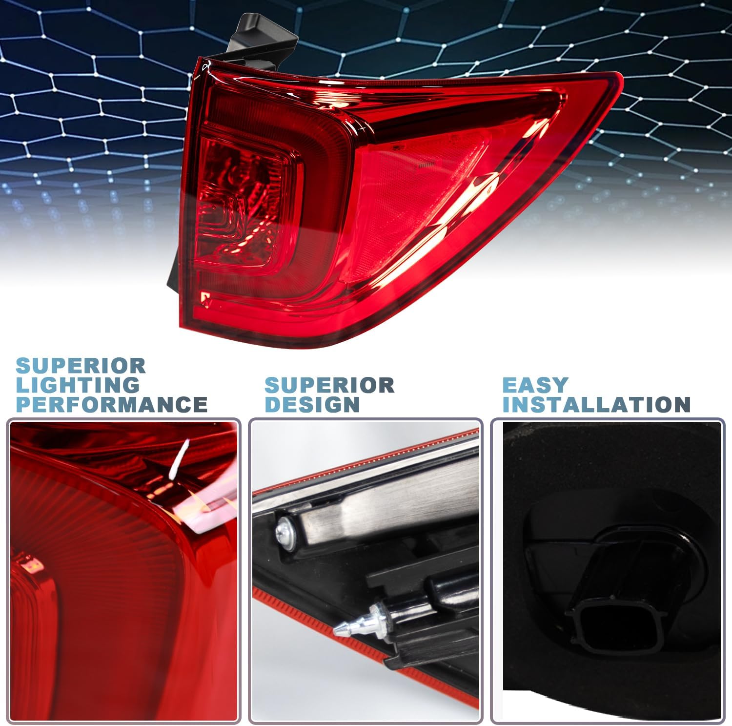 Outer Tail Light Assembly Compatible with 2016 2017 2018 Honda Pilot Replacement for 33550TG7A01 HO2804107 Rear Brake Taillight Tail Lamp Left Driver Side