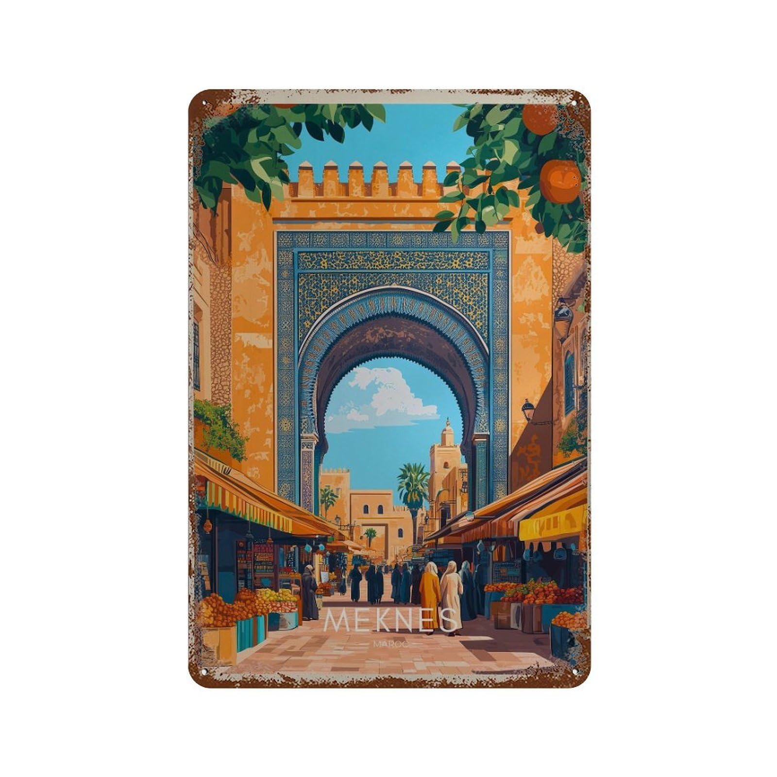 xiaoxiaoshen Meknes Morocco Travel Bab Mansour Archway (2) Wall Decor Art Metal Tin Poster Modern Home Decor Art Home Bar Shop Decorations Vintage Sign 30x20cm