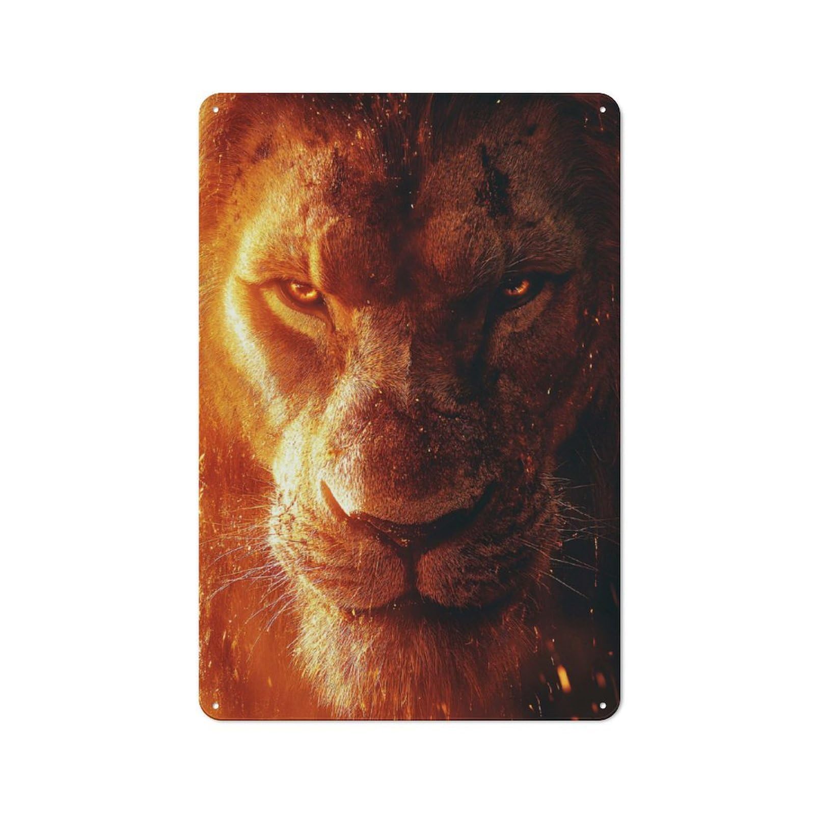 Smart Tin Sign 30x20cm Featuring Lions Fiery Gaze, Office Wall Decor for Workspace, Cafe, Shop Or Desk Area