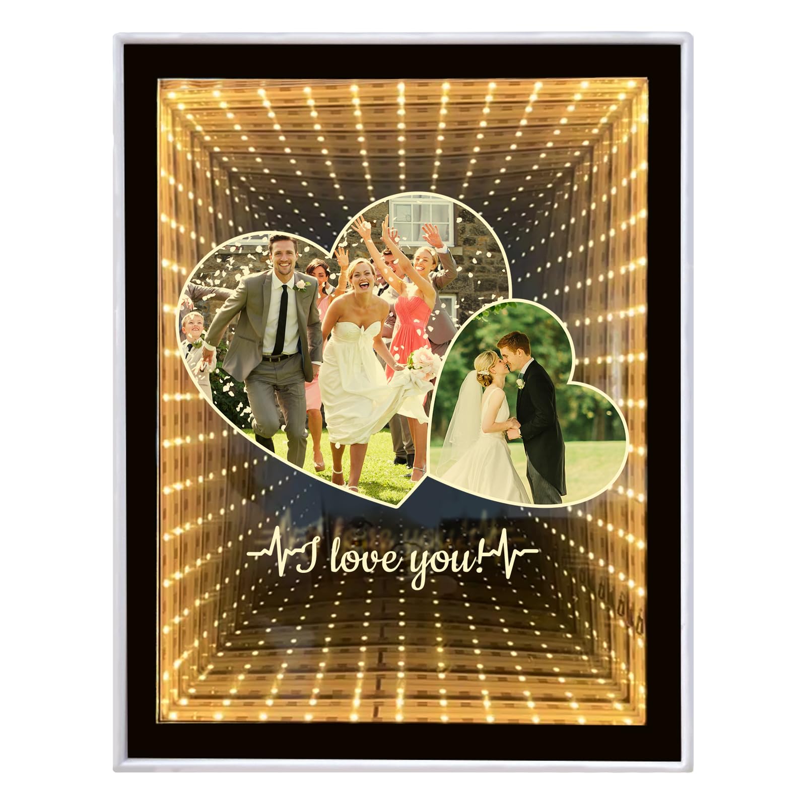 Custom Photo Infinity Mirror, Personalised Photo Frame Gifts for Friends, Couples, Family, Desktop LED Night Light Makeup Mirror 2 in 1, Home Decoration Bedroom Office Living Room