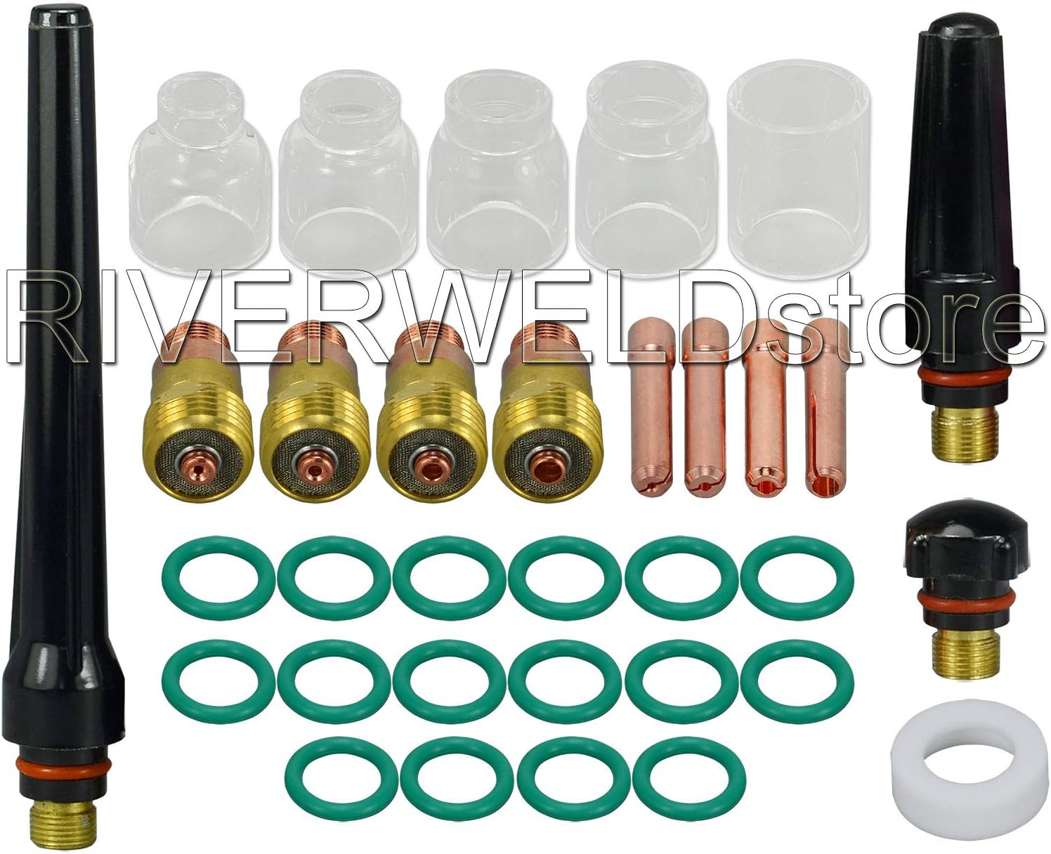 TIG Stubby Gas Lens Collet Bodies 17GL 10N Series TIG Glass Cup Clear Quartz Nozzle #4-#12 Assorted Size Kit for SR WP 17 18 26 TIG Welding Torch 33pcs