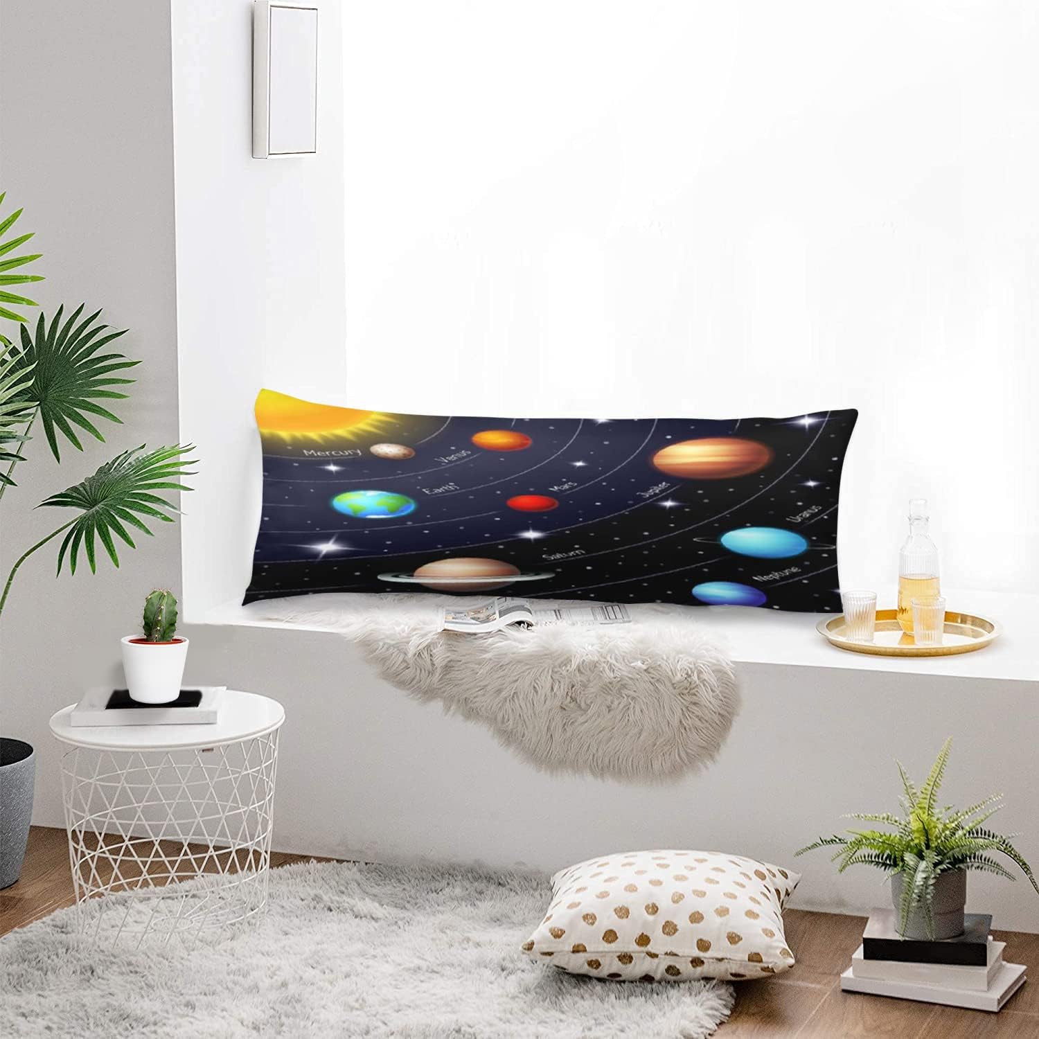 Outer Space Body Pillow Cover Solar System Orbits Sun Earth Mars Twinkling Night Sky Stars Planet Pillow Case Protector With Zipper Decorative Large Pillow Cases Covers For Bed,Home Gift 20"x54",Blue Pillow Case329 6 20"x54"