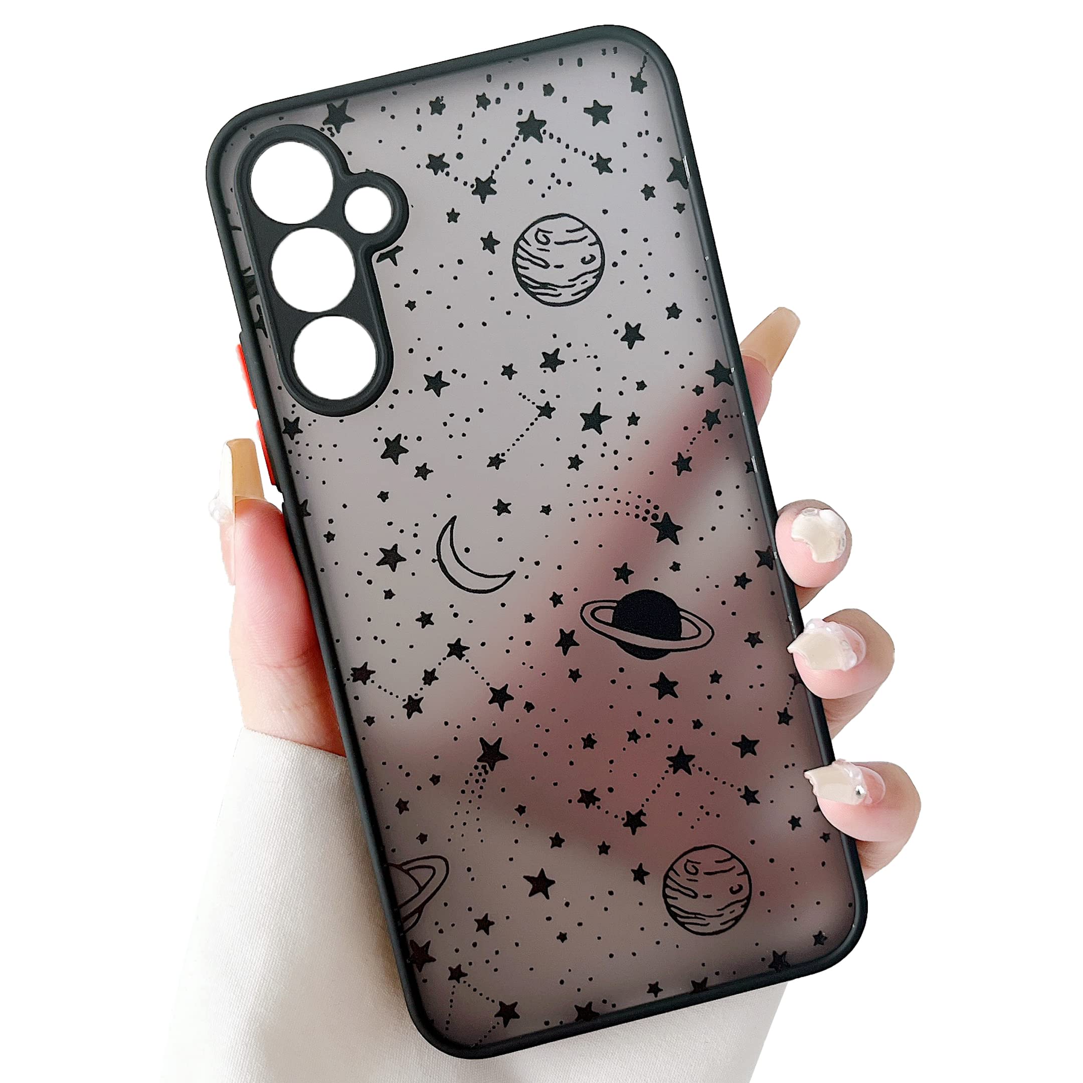 ZTOFERA Compatible with Samsung Galaxy A55 5G Case, Planet Sky Star Pattern Protective Phone Case Translucent Frosted Hard PC Back with Silicone Bumper Shockproof Cover, Black Sky