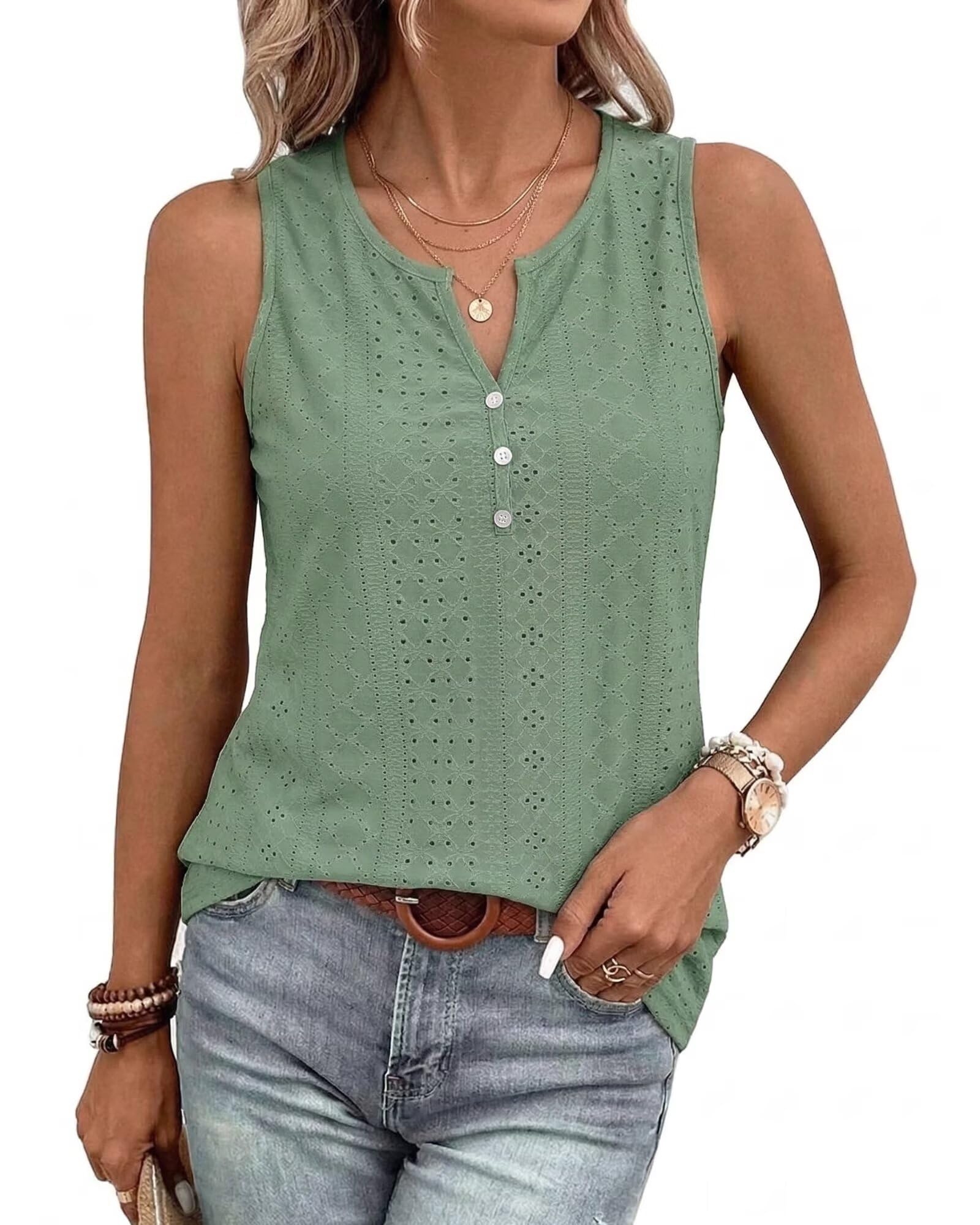 Nivarela Damen Ärmellose Tank Tops Sommer Tunika V-Ausschnitt Blusen Shirt