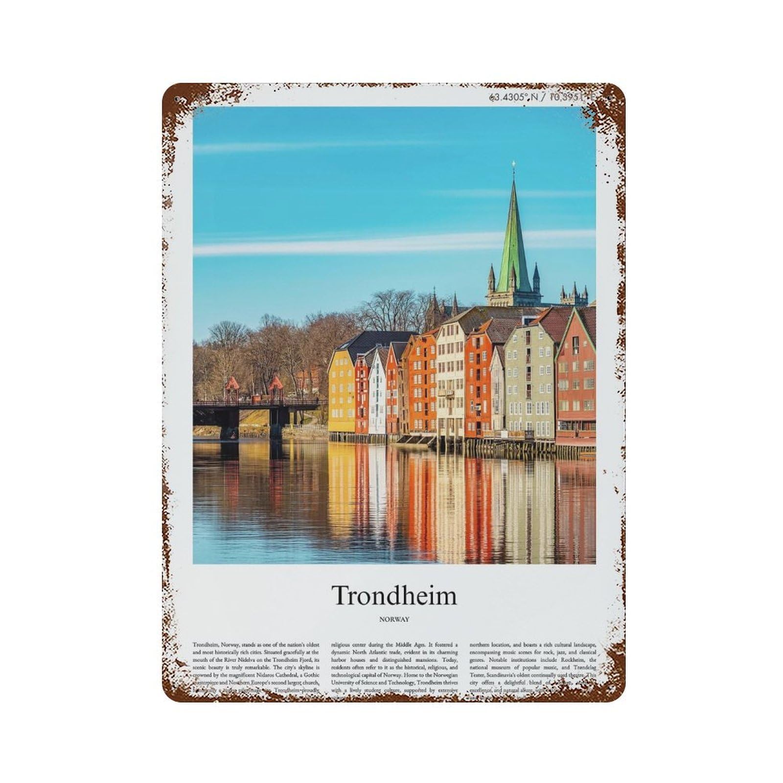 xiaoxiaoshen Trondheim Norway City Scenery Wall Decor Art Metal Tin Poster Modern Home Decor Art Home Bar Shop Decorations Vintage Sign 40x30cm
