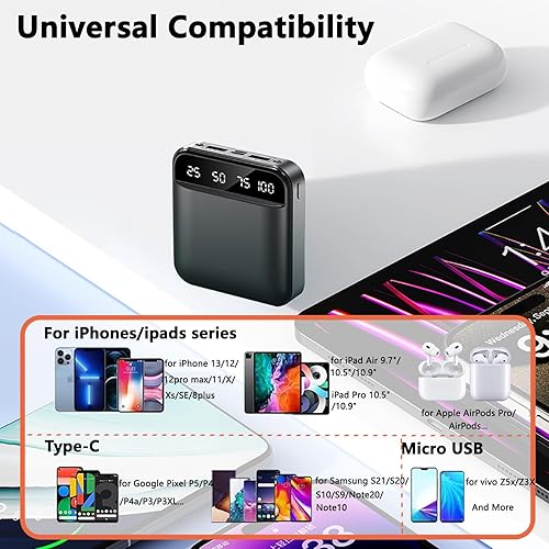 Miniatura 5 de Power Bank - Cargador portátil de 6000 mAh, 2 salidas USB A y 1 batería USB-C de entradasalida compatible con iPhone, Samsung, smartphones y iPad,