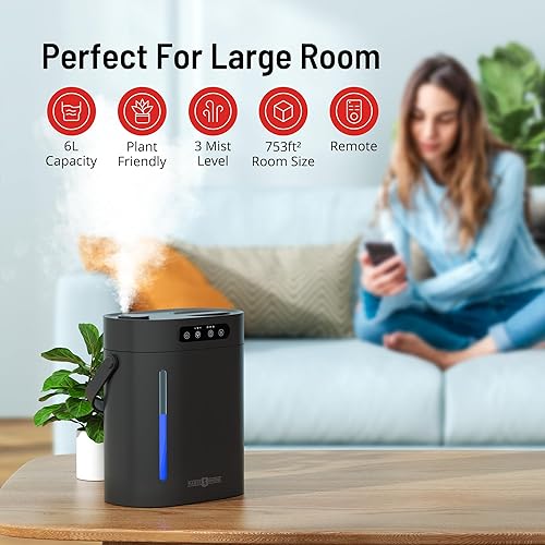 Miniatura 4 de Humidificador para dormitorio grande, humidificador PARIS RHÔNE de llenado superior de niebla fría de 6 litros y difusor de aceite esencial, 60