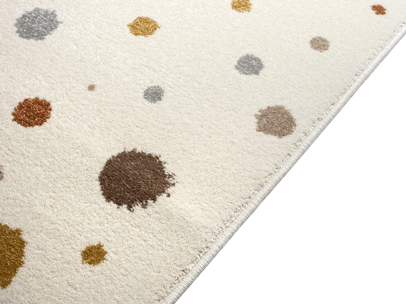the carpet Dreamy Kids - Alfombra Infantil Moderna, Pelo Suave, fácil de cuidar, no destiñe, Estampado de Puntos, Crema, 120 x 170 cm