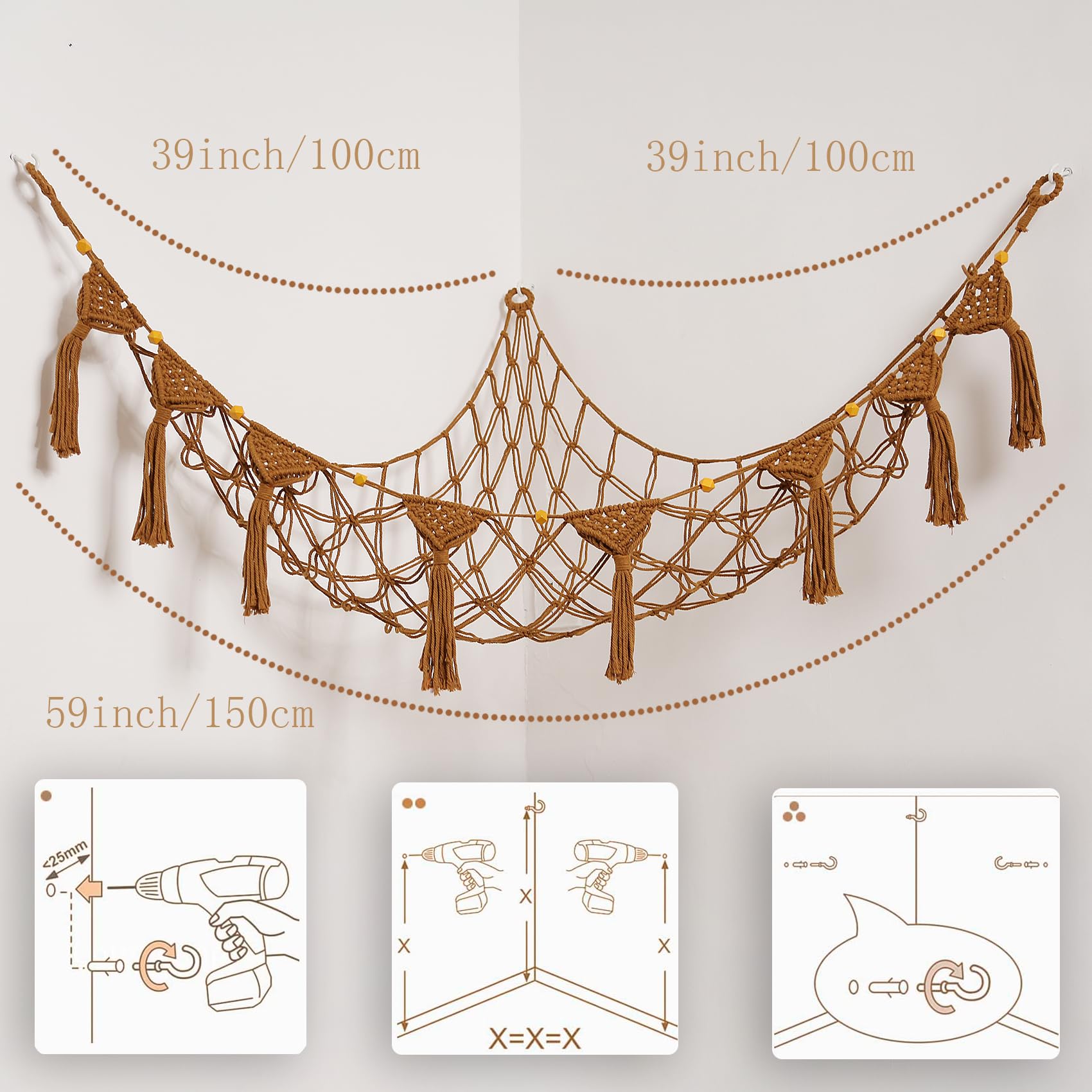 makramee hängematte Makramee-Stofftier-Hängematte, Eck-Hängenetz für Spielzeug, Organizer, Kinderspielzimmer, Stofftier-Display, Plüschhalter für Boho, Kinderzimmer, Schlafzimmer, Dekoration Küche, Haushalt & Wohnen Fam_Lvl_2: Schloss & Zubehör making it movable to COLOR:17966-NIGHT/CBL luxus zelt 6 personen