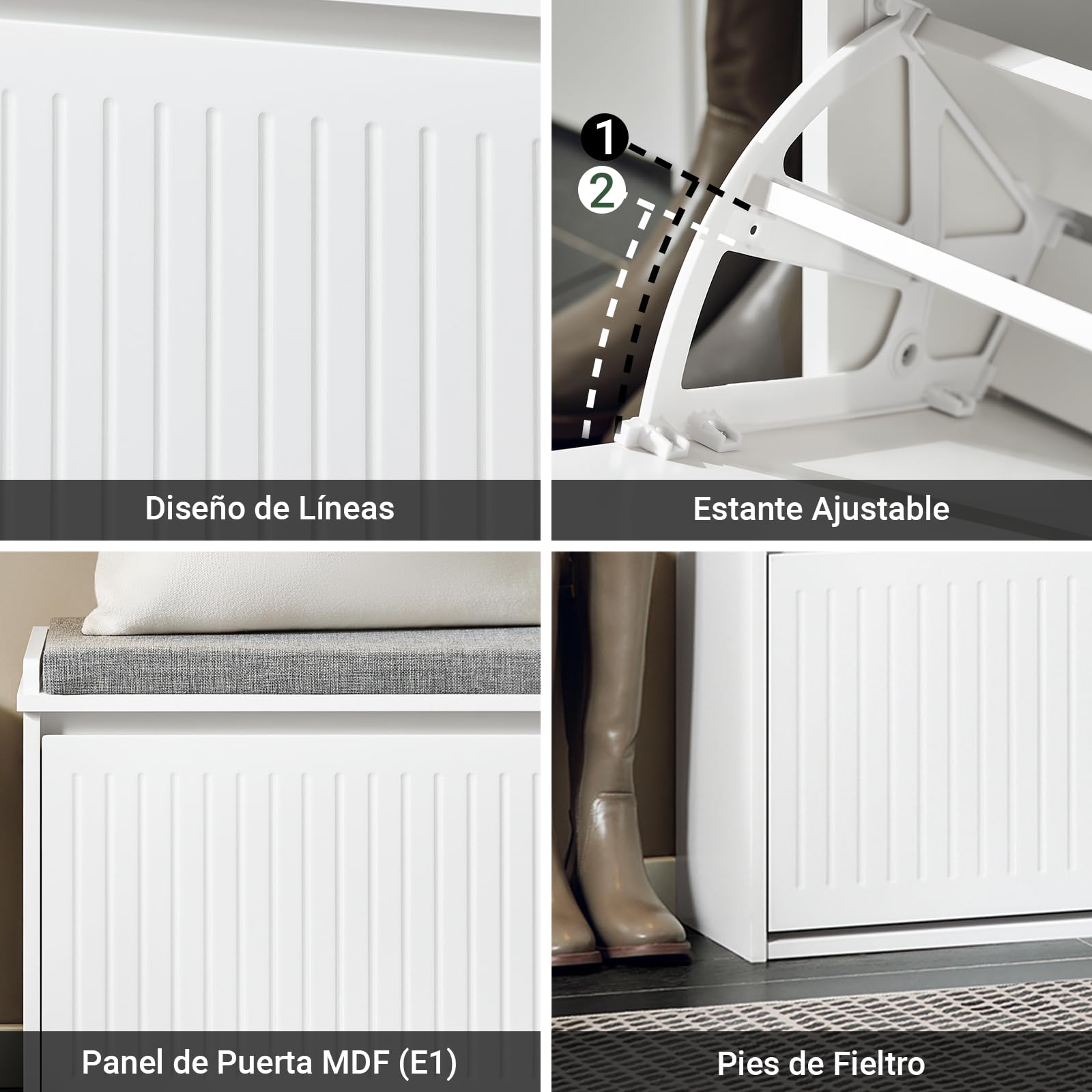 SoBuy Banco Zapatero con Asiento 80x26x45cm para Recibidor | Zapatero entrada para 6-8 pares, 155kg de carga, diseño moderno blanco FSR98-L-W