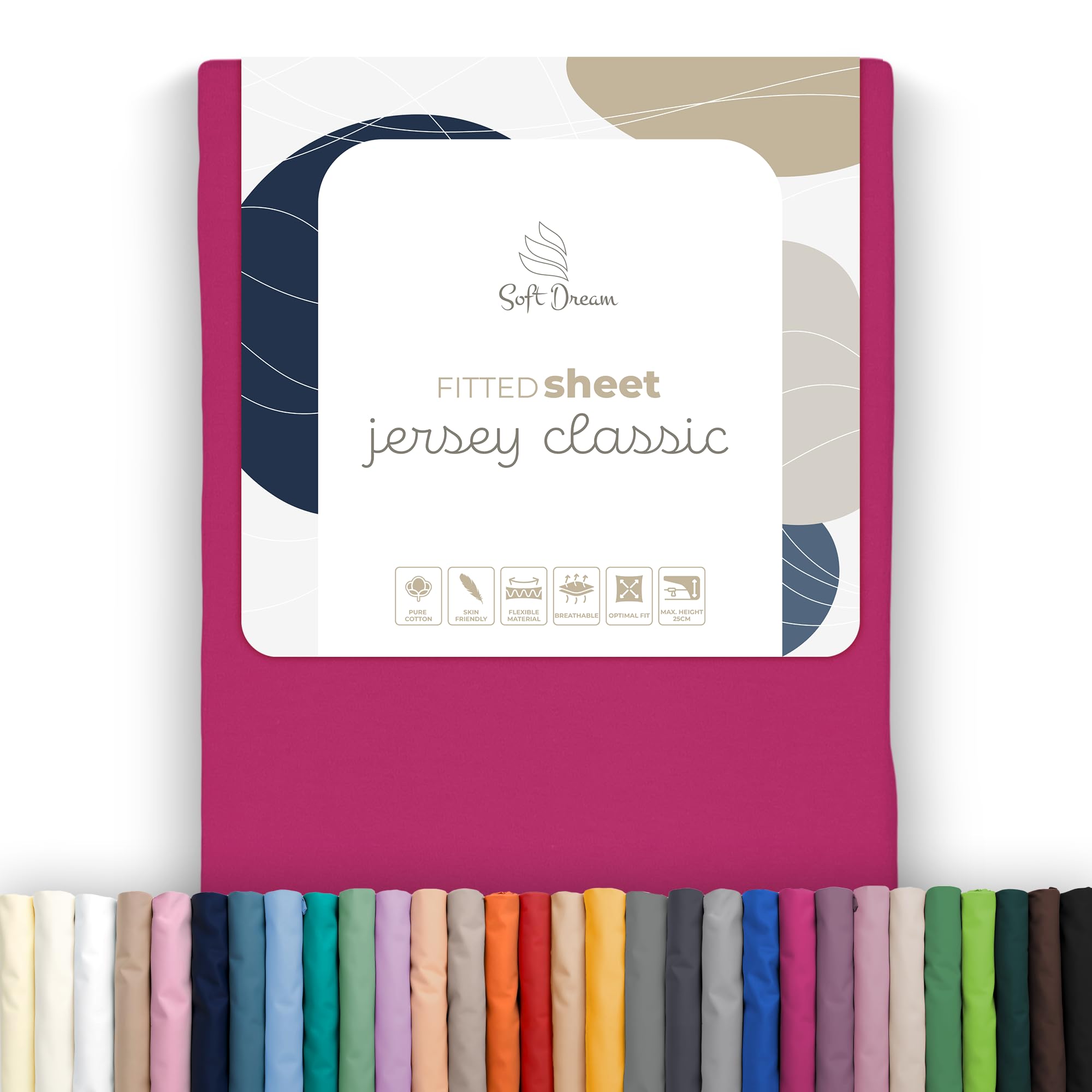 Soft Dream Fitted Sheet 100 x 200 cm - 100% Cotton Jersey, 30 cm Bridge, Elasticated Edge, for Mattresses up to 25 cm Height, Oeko-Tex Standard 100 - Amaranth