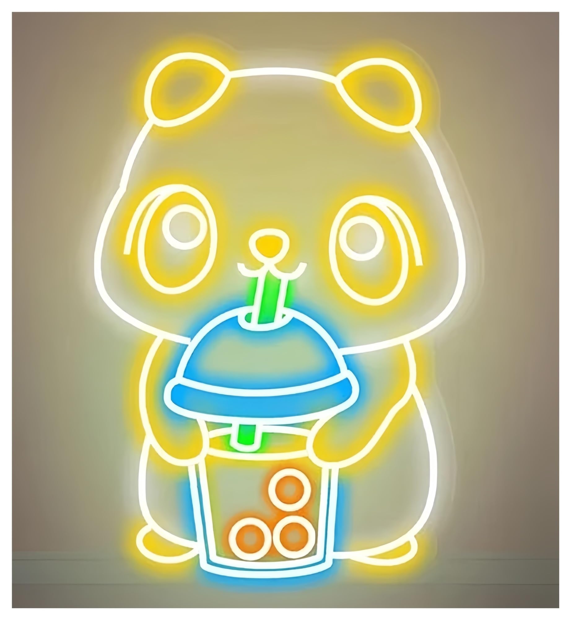 SHOUXI Sign Lamp Cute Bear Drink Bubble Tea Neon Signs for Coffee Shop Decoration Wall Decor 60cm(D)