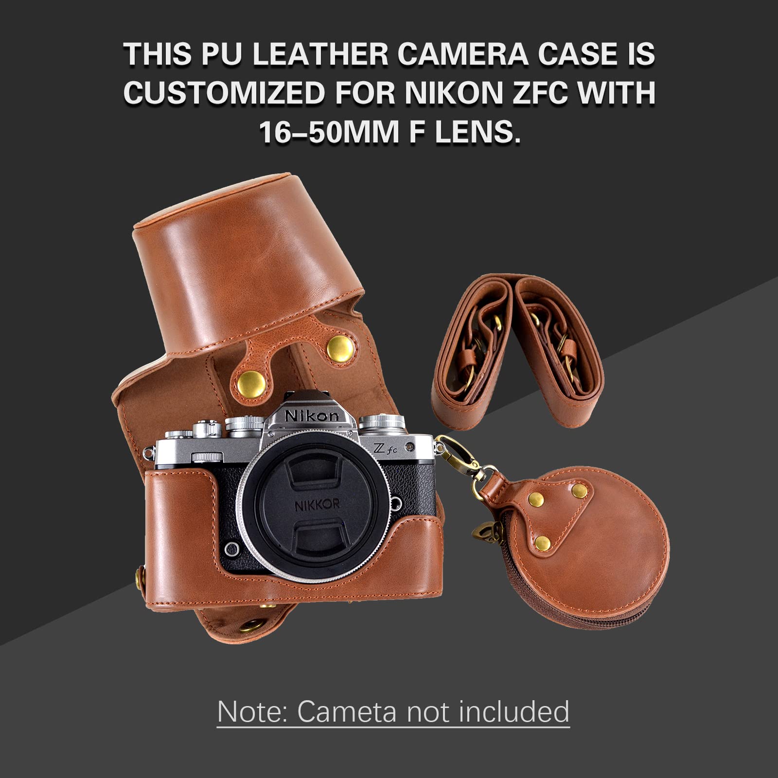 MUZIRI KINOKOO Etui na aparat ZFC, etui ze skóry PU na aparat kompatybilne z Nikon Z fc Zfc oraz obiektywem 16-50mm f/3.5-6.3 lub 28mm f/2.8 SE z paskiem na ramię kolor kawowy