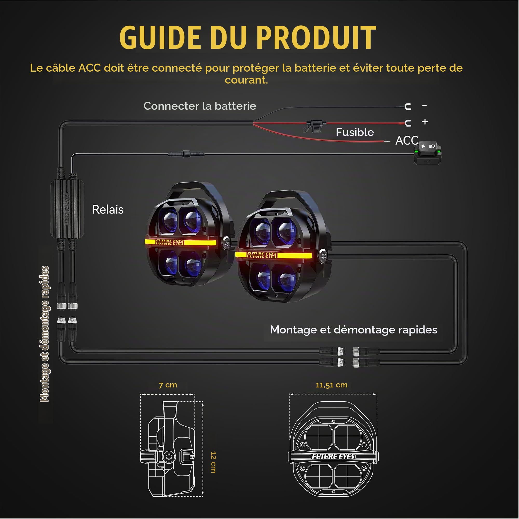 Future Eyes X100 phare additionnel moto led feux auxiliaire moto homologué