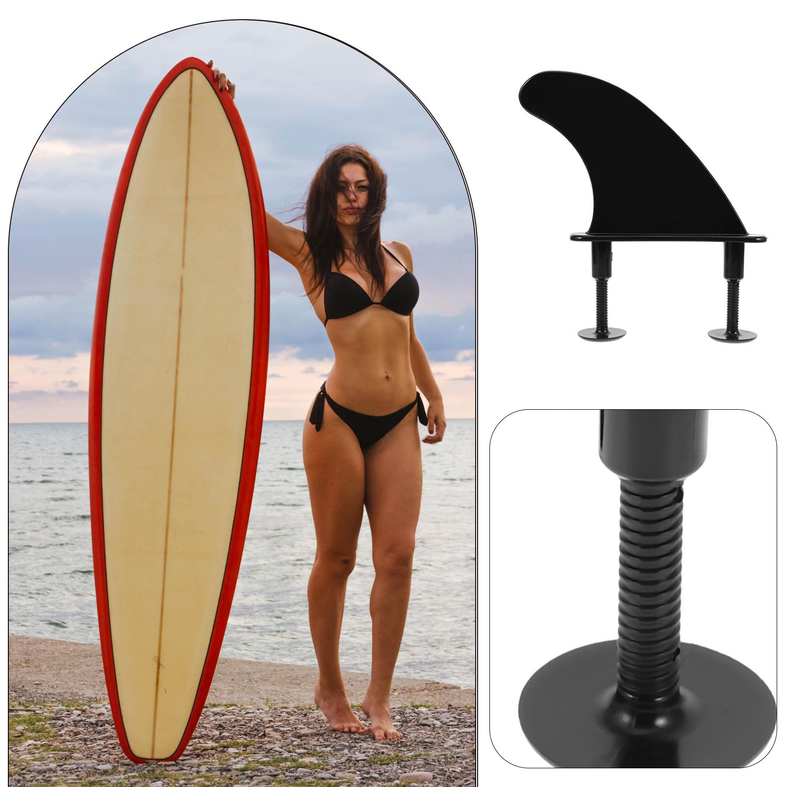 Aleta de Tabla de Paddle Surf y Surf de TPU Negra, Mejora el Equilibrio y Ofrece Agarre Cómodo para Kayak y Deportes Acuáticos