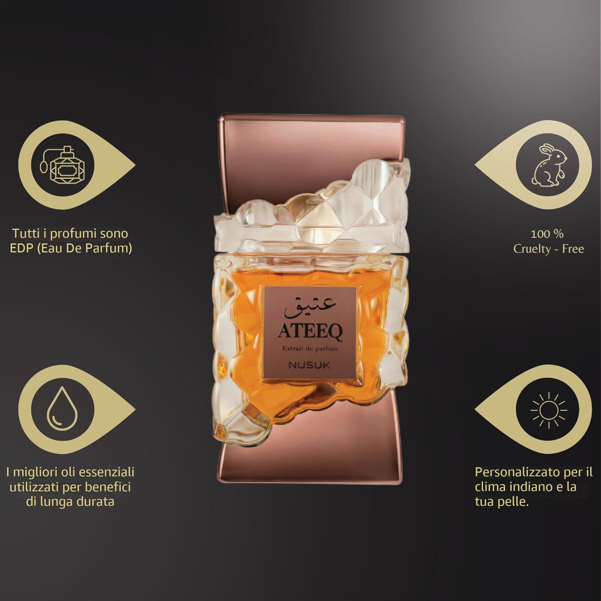 Profumo Nusuk Ateeq da uomo - 100 ml | Estratto di profumo a lunga durata | Note di agrumi, spezie e legnose | Fragranza di lusso maschile audace