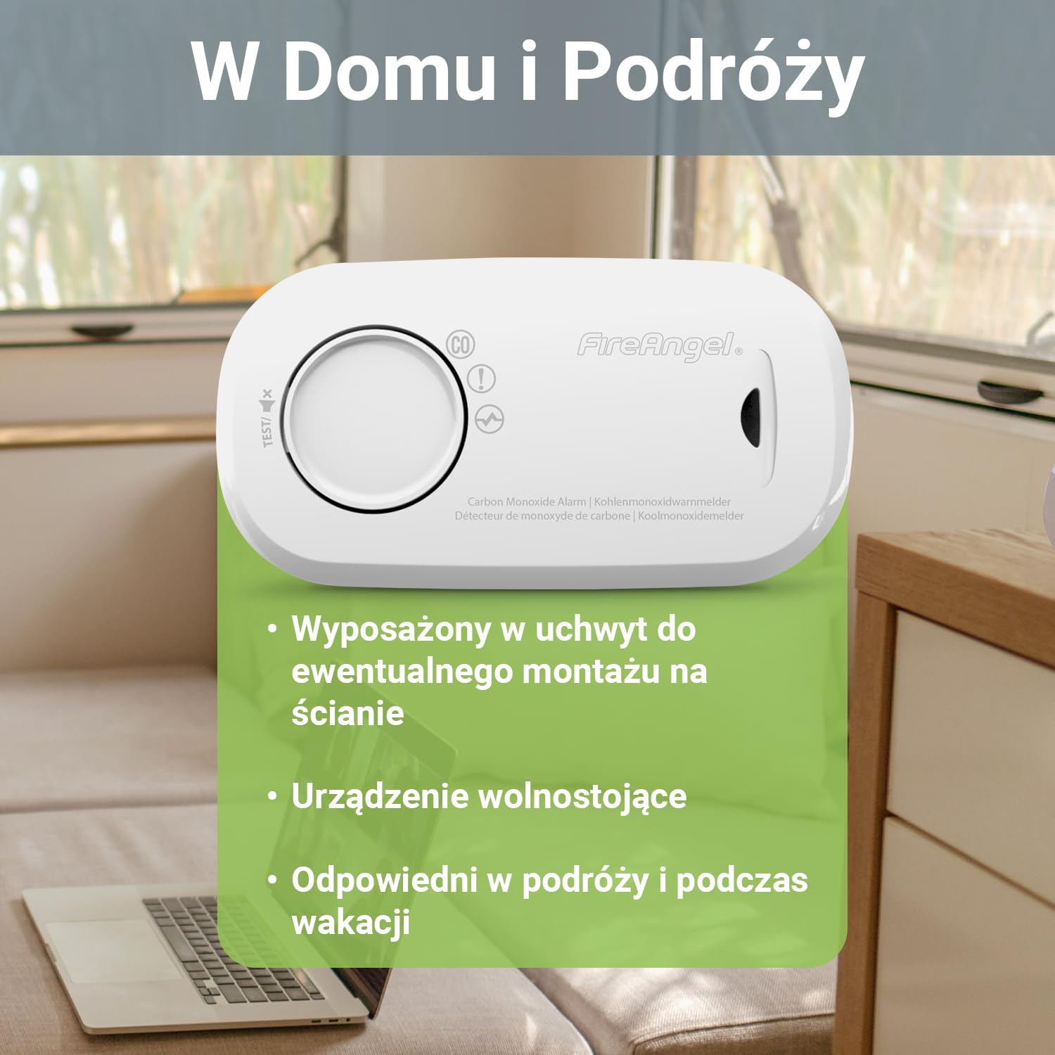 Fire Angel – FA3313 Czujnik Czadu z Alarmem – Czujka Czadu do Domu na 10 Lat z Wymiennymi Bateriami na 1 Rok – Przenośny Czujnik Tlenku Węgla