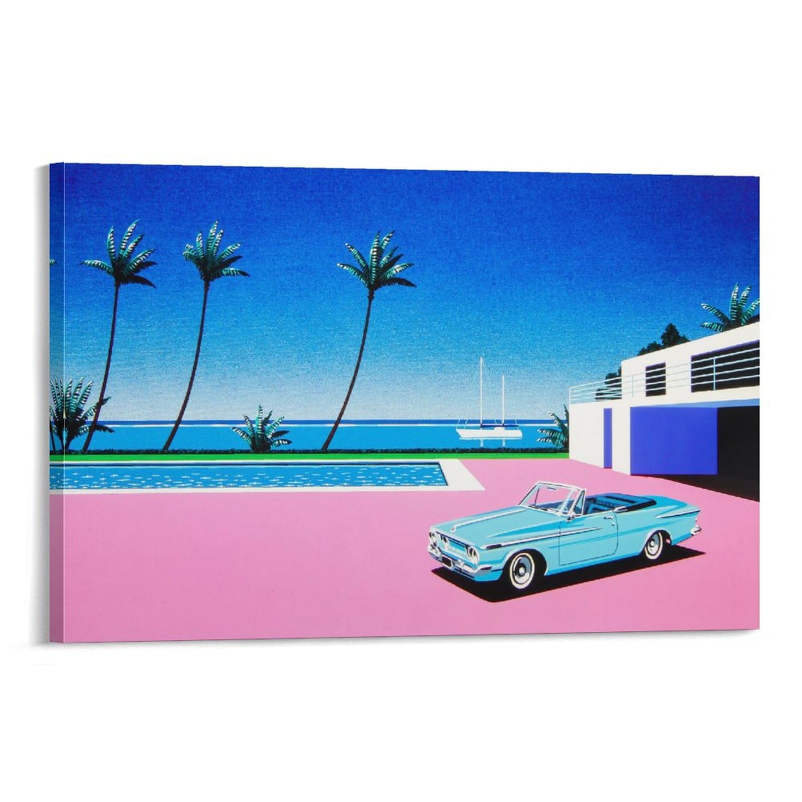 【額縁付き】 永井博（Hiroshi Nagai） A2ポスター ピンク Amazon.co.jp: イラストレーター 永井博絵画芸術ポスター(Pink