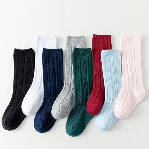 Miniatura 8 de Mini angel Calcetines altos hasta la rodilla para bebé, calcetines largos de punto trenzado, calcetines de algodón sin costuras, para recién