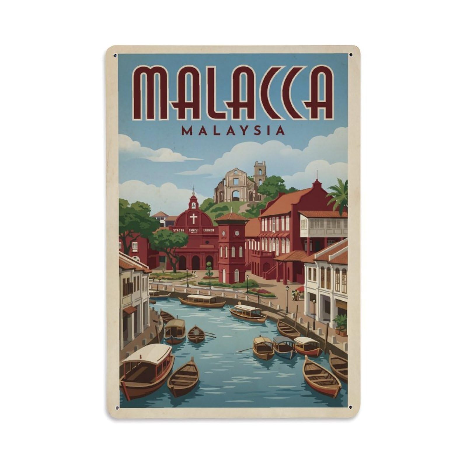 Fqcyn Style Metal Tin Sign Malaysia Malacca Vintage Travel