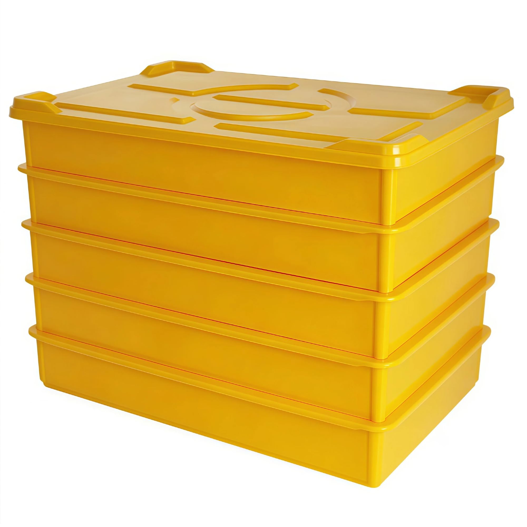 EASYROSE 5 Pack Stackable Pizza Dough Proofing Box with Lid, 60 x 40 x 9.5cm Plastic Dough Tray Container, Commercial Bread Proofing Boxes - Yellow (5 Trays + 1 Lid)