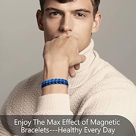 Feraco Mens Magnetic Bracelet Titanium Steel Magnetic Bracelet with Double Row 4 Elements Magnets (Midnight Blue)