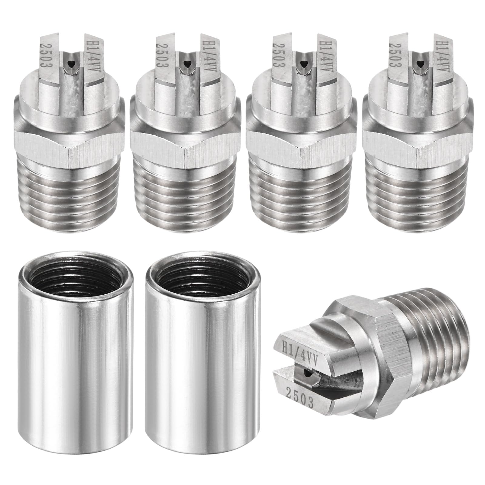 TIXIPEM 1/4" BSP Male 25 Degree Flat Fan Spray Tip [7PCS] - High Pressure Washer Spray Nozzle with 1/4" BSP Female Pipe Fitting Used for Water Guns - [Stainless Steel-1.1MM]