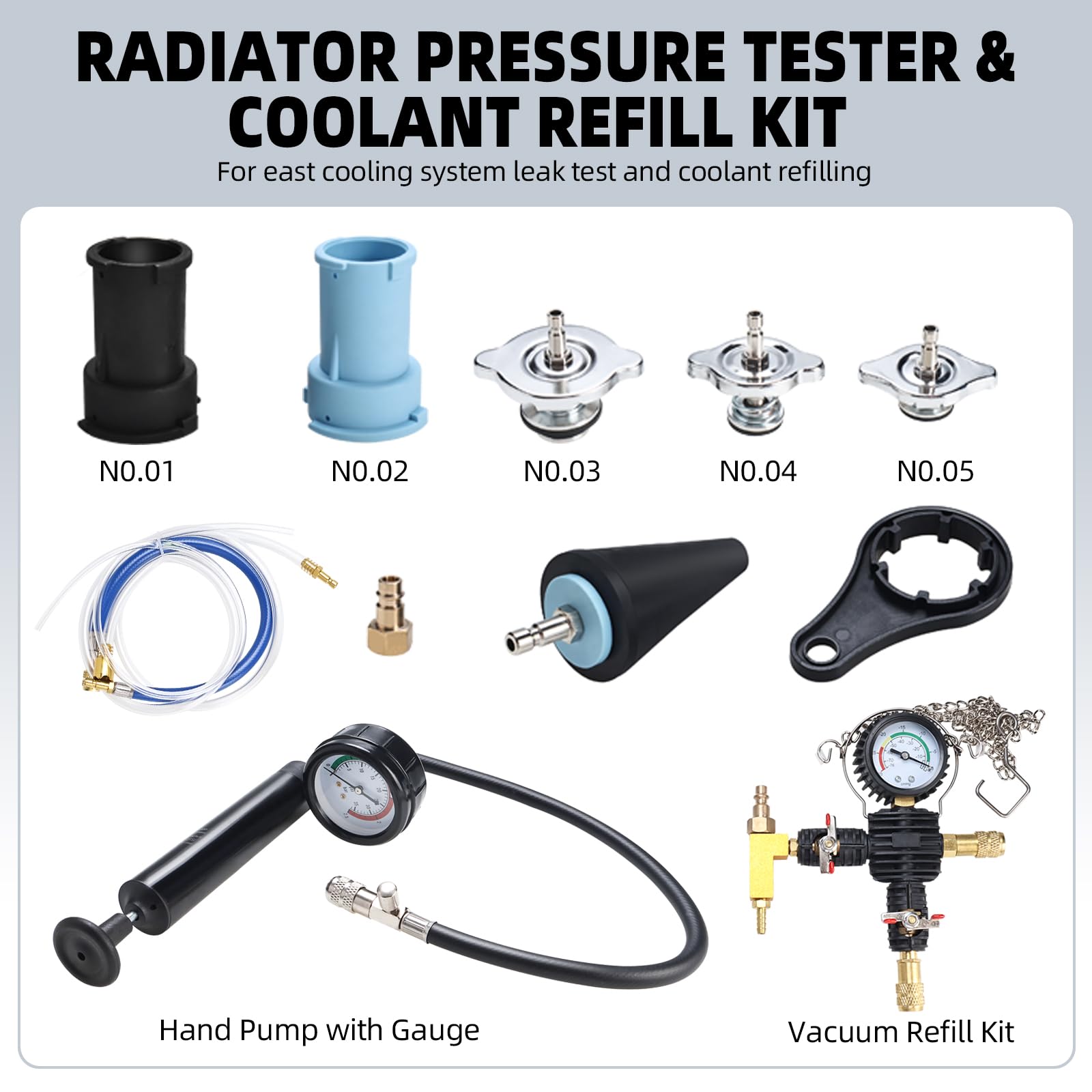 FreeTec 28pz Tester Pressione Radiatore, Universale Tester Impianto Raffreddamento con Kit Spurgo Liquido Refrigerante, Prova Pressione Radiatore Ricarica a Vuoto per Acqua Raffreddamento Auto