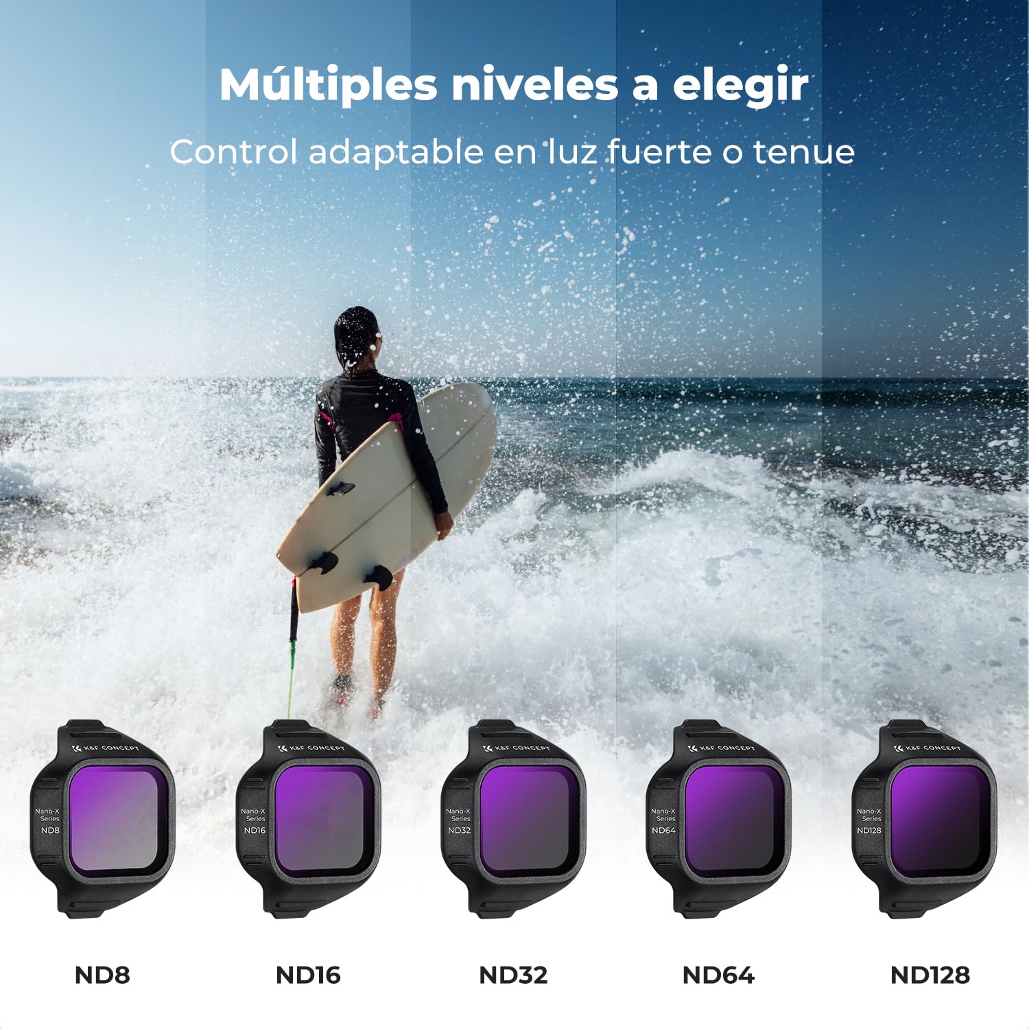 K&F CONCEPT Kit de 6 Filtros (CPL/ND8/ND16/ND32/ND64/ND128) HD para dji Mini 5 Pro - Lente HD Antirreflejos, Impermeable, Incluye Paño de Limpieza