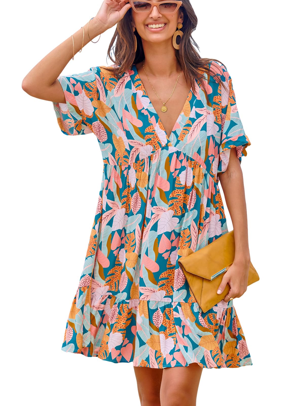 CUPSHE Mini abito da donna con scollo a V, senza maniche, stampa geo, balze, regolabile, estivo, a tunica, Paisley bianco., S