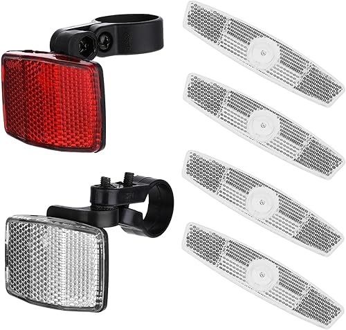 Juego de 6 reflectores de bicicleta delanteros y traseros, reflectores de radios de rueda de bicicleta, plástico ABS, blanco y rojo, reflector de