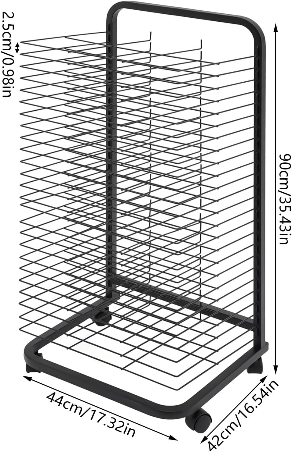Wire Art Drying Rack, 25 Layers Stackable Metal Stainless Steel Art Rack Power Coated with Pulleys, Flexible Shelves Mobile Cart for Painting Craft Artwork Canvas Storage