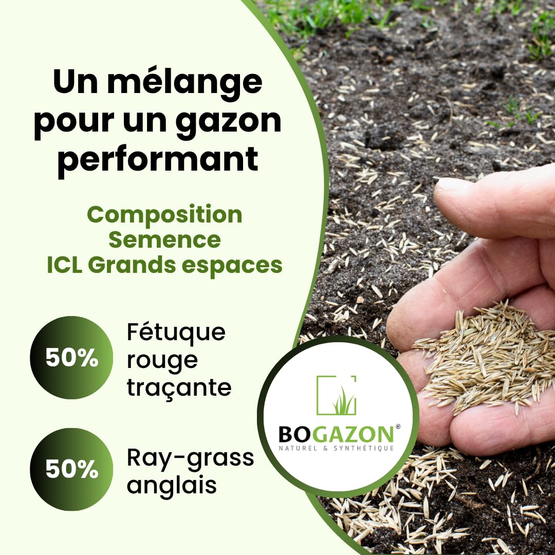 Gazon a semer ICL Grand Espaces 10 kg | Graines de Gazon Espaces Publics & Privés| Semence Universel Densité Maximale pour Couverture Uniforme