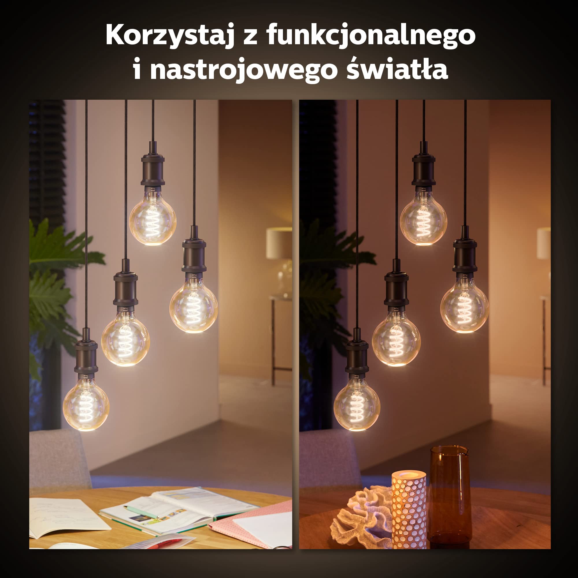 Philips Hue White Ambiance E27 Filament Globe Lampe (550 lm), dimmbare LED Lampe für das Hue Lichtsystem mit allen Weißtönen, smarte Lichtsteuerung über Sprache und App (Packung mit 2)