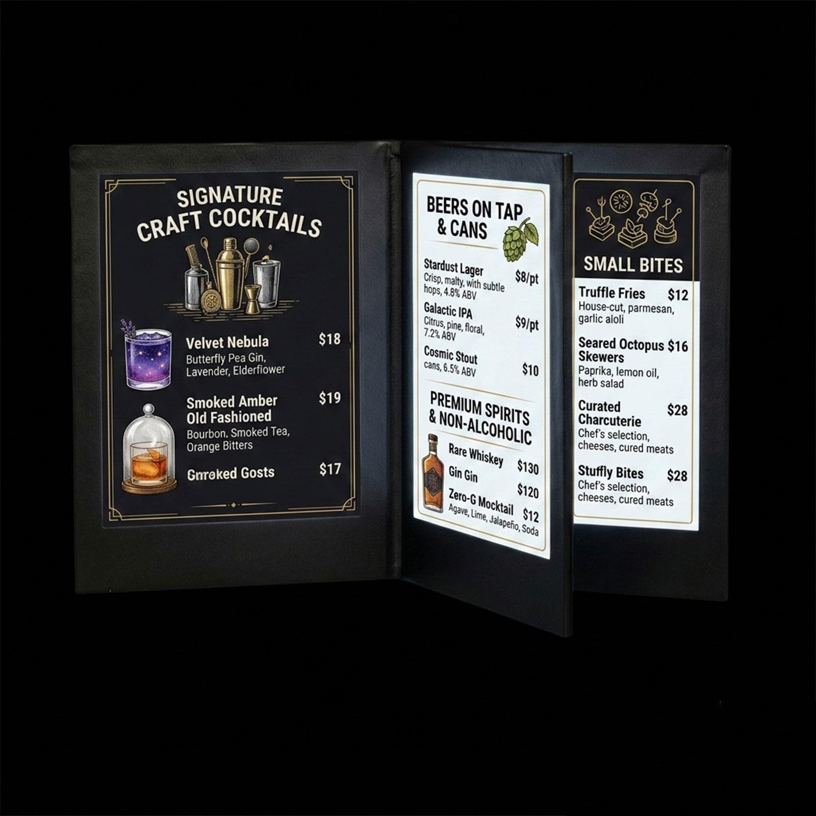 Porta Menu Illuminato A4 4 Lati, Cartella LED Ricaricabile per Ristoranti Bar e Caffetterie A4FourSide2Pack