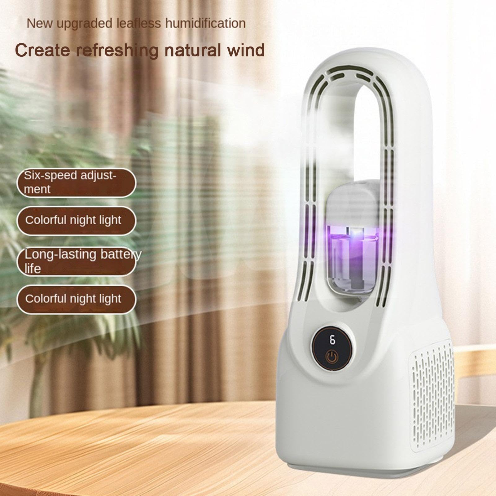 Ventilatore Da Scrivania Ricaricabile Ventilatore Senza Pale a 6 Velocità e | Fan a silenzioso, ricarica Type-C 1500mAh per Ufficio Casa Camera da Spiaggia