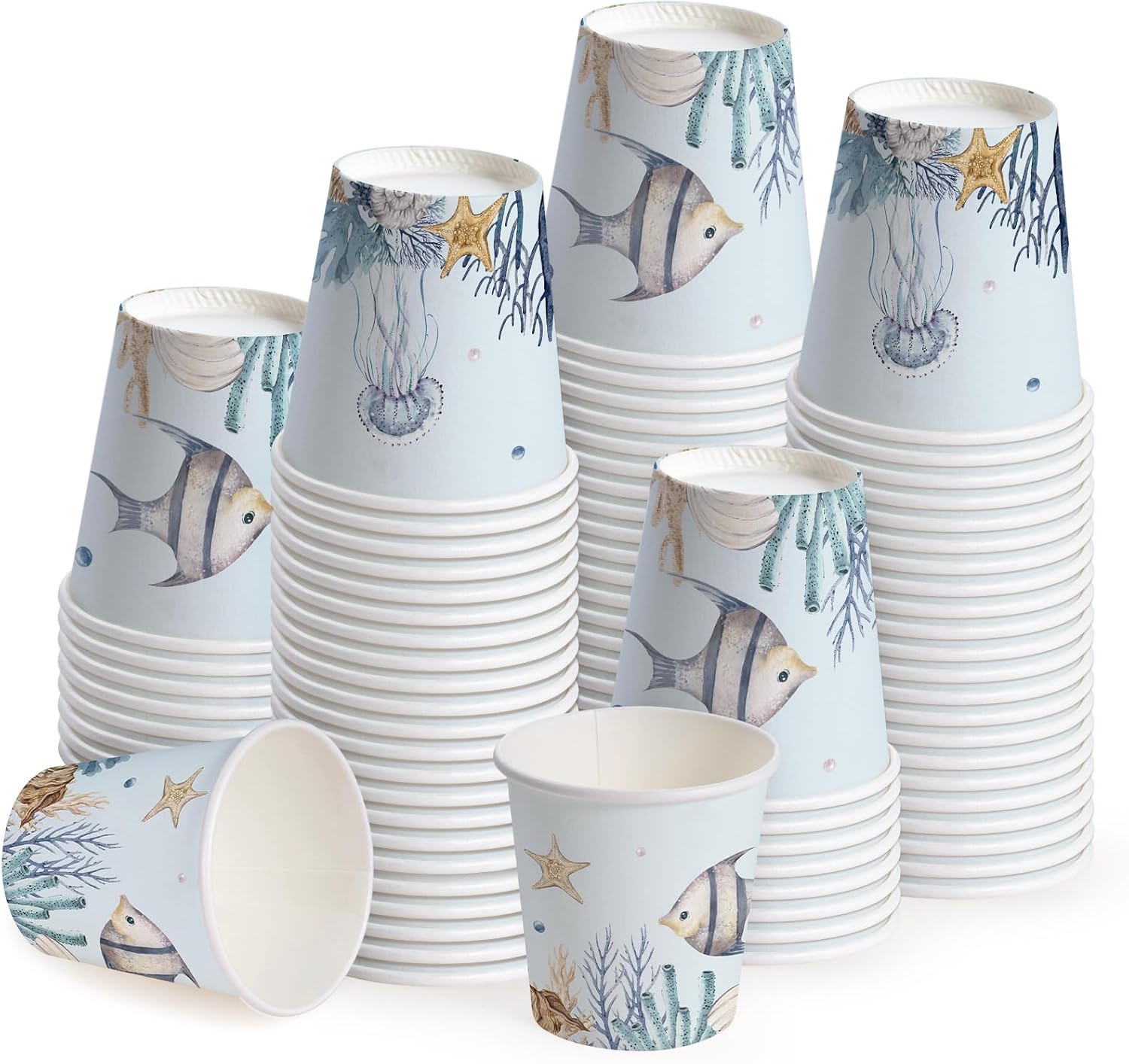 WRAPAHOLIC 3oz Blue Seafish Bathroom Cups - 100 Pack Disposable Paper Cups