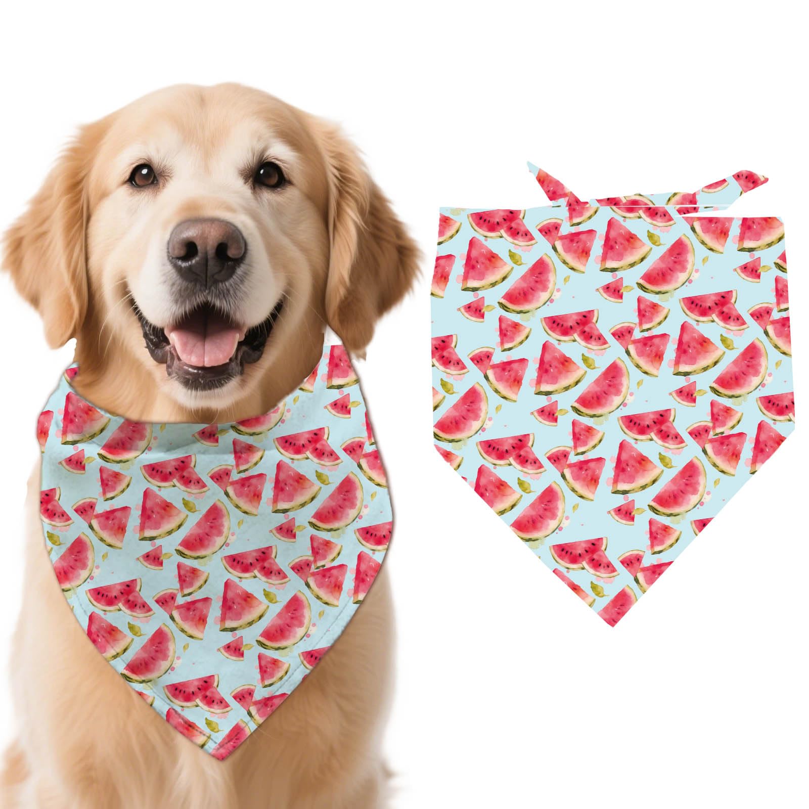 arricraft 1pc Pet Dog Bandana, 21.7"x21.7"x30.7" Watermelon Slice Repeated Pattern Adjustable Cotton Triangle Pet's Bandana Washable Scarf Bibs Printed Chief for Spring Summer Large Dogs and Pets