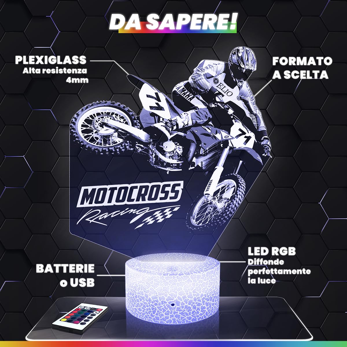 Lampephoto.fr - Lampada 3D Moto Cross Eli Tomac, Luce Notturna Tattile Moto Cross Eli Tomac, Illusione 3D Led, Idea Regalo di Natale per Ragazzi e Ragazze Lampada da Notte per Bambini o Adulti