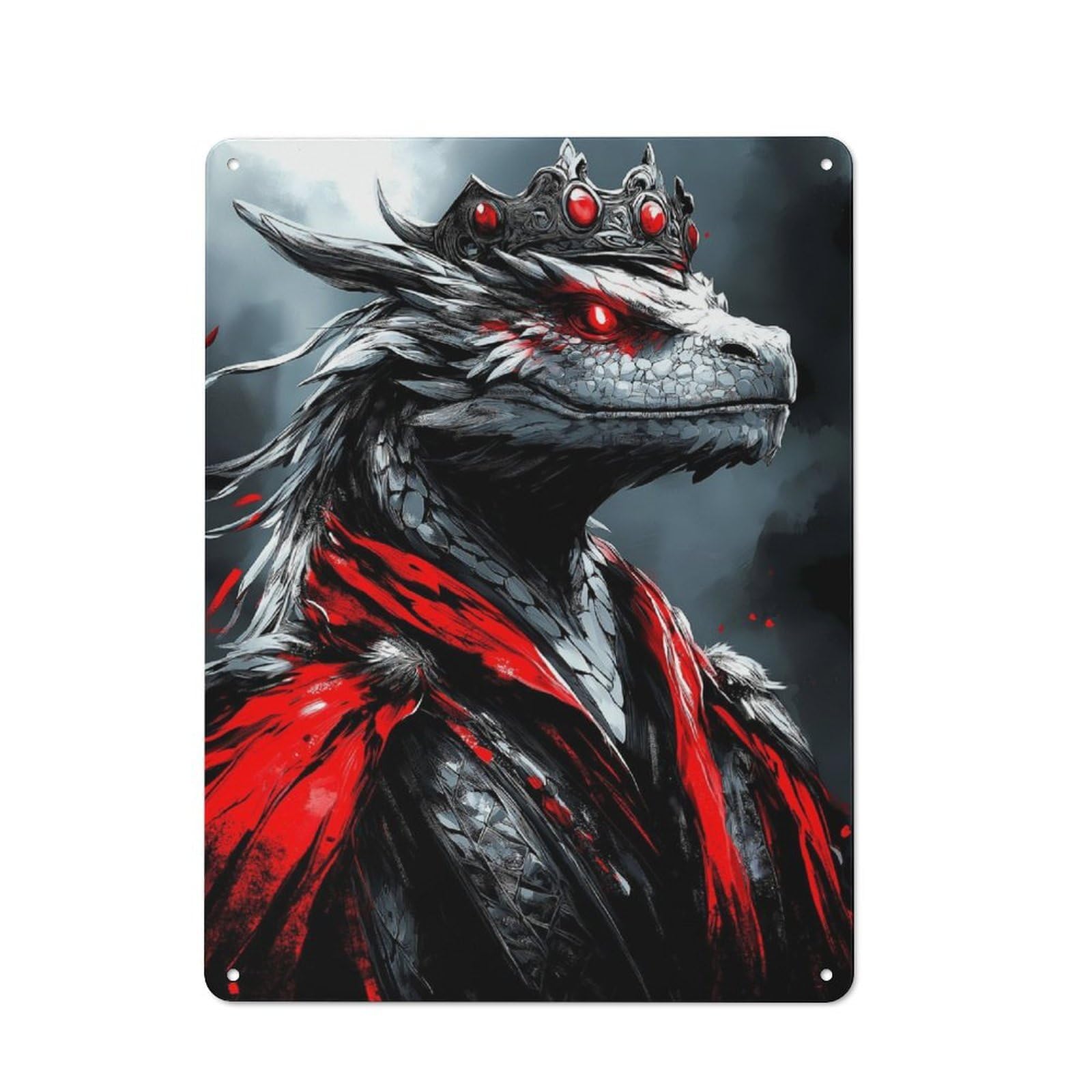 Junmoney Crimson Dragon Rustic Metal Sign 40X30cm For Living Room Wall, With Clear Rustic Wall Decor Character