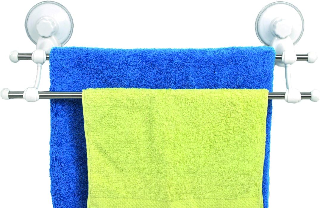 Porte-serviettes Double Barre à Ventouses - Longueur Réglable 30-60 Cm - Installation Sans Perçage Pour Salle De Bain, Cuisine