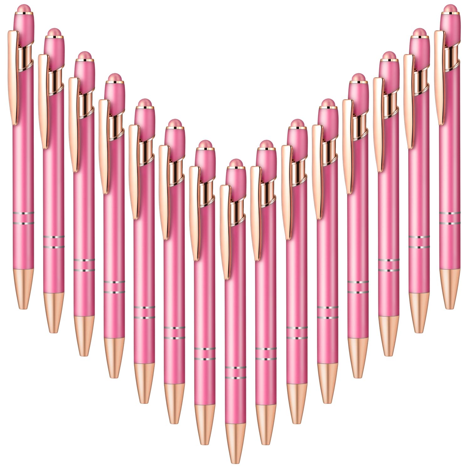 Aozora15 Pieces Retractable Ballpoint Pens Black Ink 1.0 mm with Stylus Tip Touch School Office Supplies (Pink&Gold)