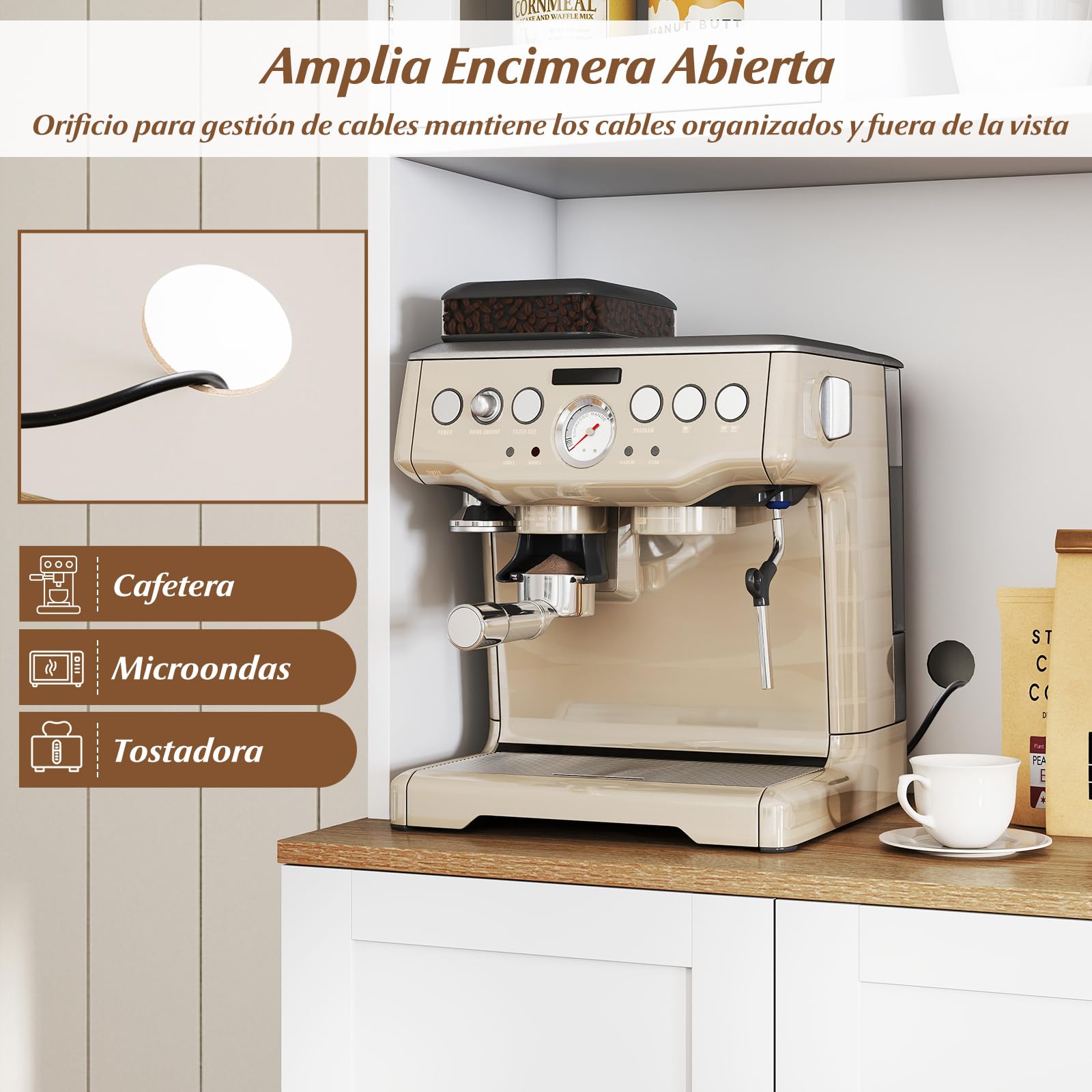 COSTWAY Armario Despensa de Cocina, Armario Buffet con Estante para Microondas, 8 Estantes con Puertas y 5 Estantes Ajustables, Gabinete de Despensa de Cocina para Sala de Estar, 60 x 35 x 170 cm