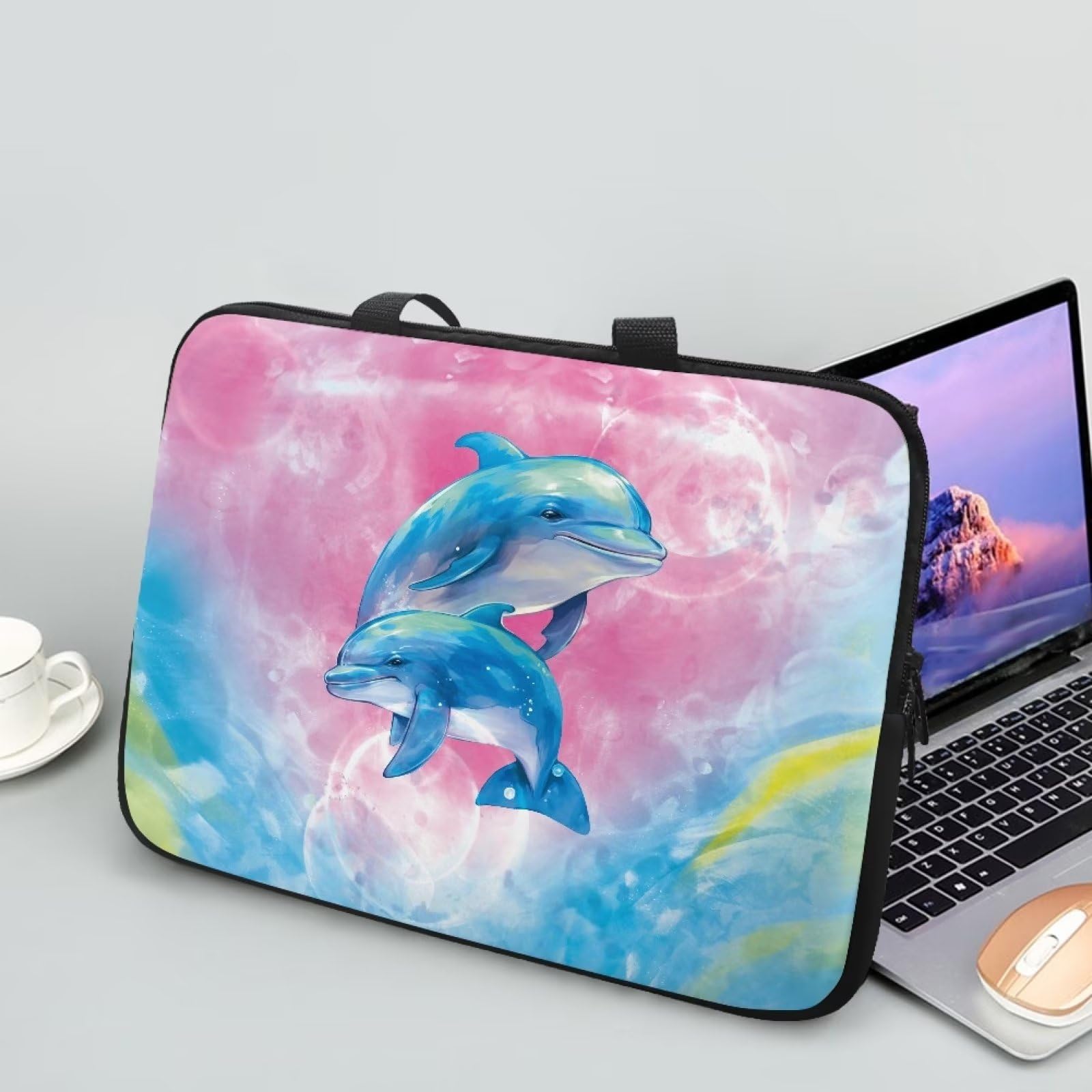 Uasibuni Pink Dolphin Laptop Briefcase Laptop Case Fits Up to 17 Inch Business Tote Bag Laptop Water Repellent Messenger Bag for Menand Women Computer Bag for Travel Business