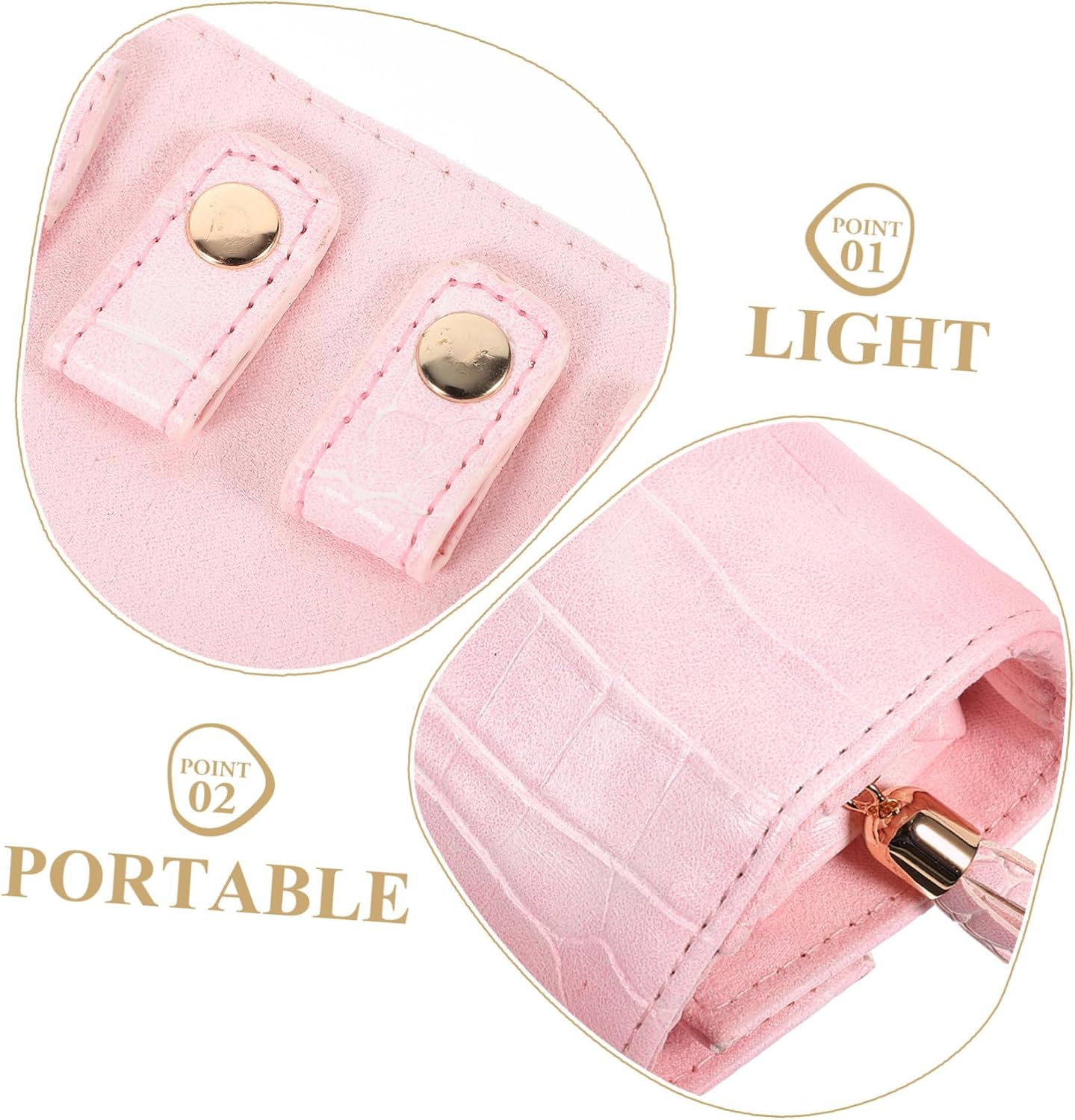 PRETYZOOM PU Leather Jewelry Roll Bag for Travel and Daily Storage Portable Soft Jewelry Organizer Pouch with Craftsmanship Convenient Carry for Necklaces Rings Earrings and Bracelets Pink