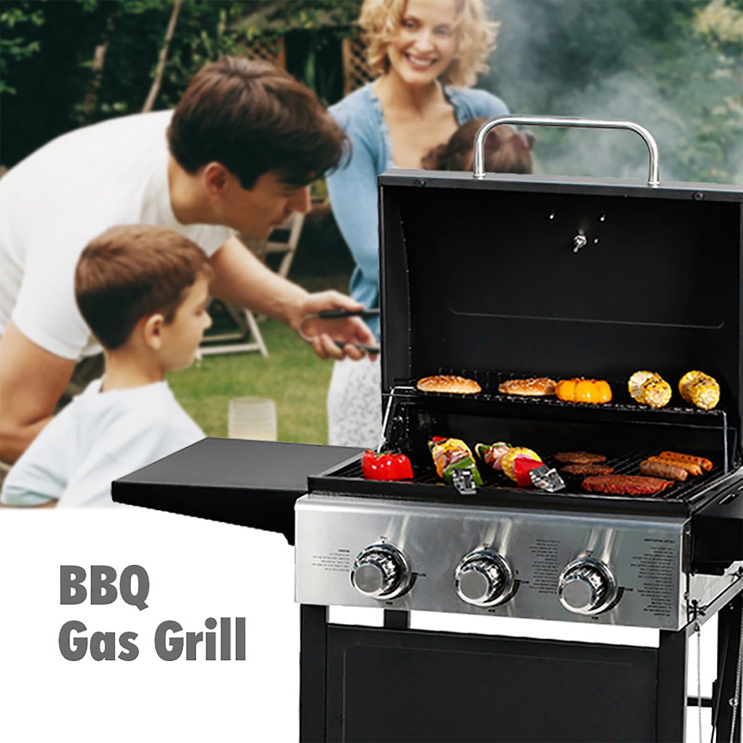 Przenośny grill gazowy ze składanymi stołami regulacja temperatury do gotowania na świeżym powietrzu i spotkań idealny na pikniki i kemping